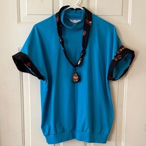Vintage Joby Design Southwest Blue Cowl Neck Top Necklace Katchina Accent Sz XL